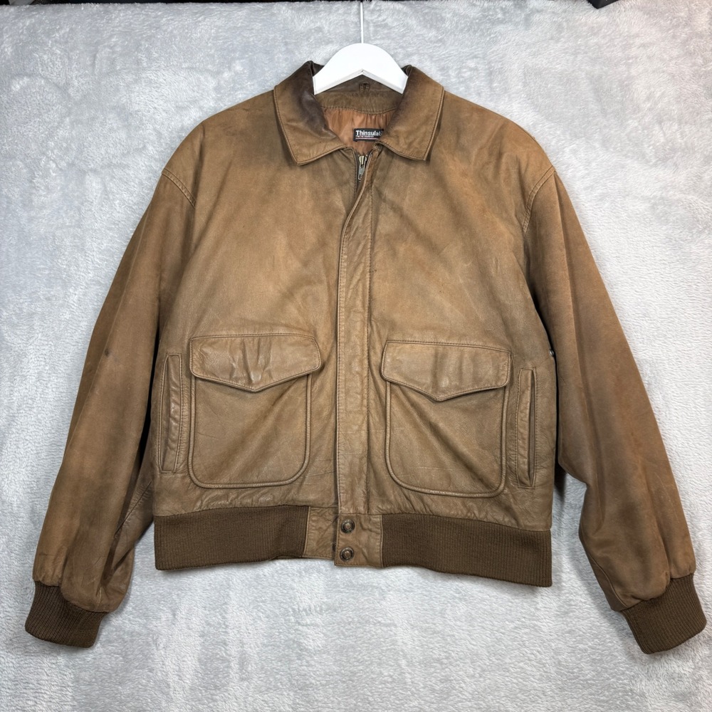 Vintage Adventure Bound Bomber Jacket Mens L Brown Faded Distressed Flight 90s